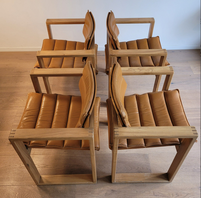 Cubic Pinewood & Leather Armchair by Ate van Apeldoorn for Houtwerk Hattem- CollectorsRdam