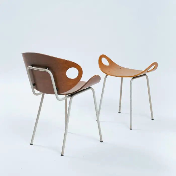 modernist Olof Kettunen Chair and Stool for Merivaara in plywood, Finland 1950s - COLLECTORS RDAM