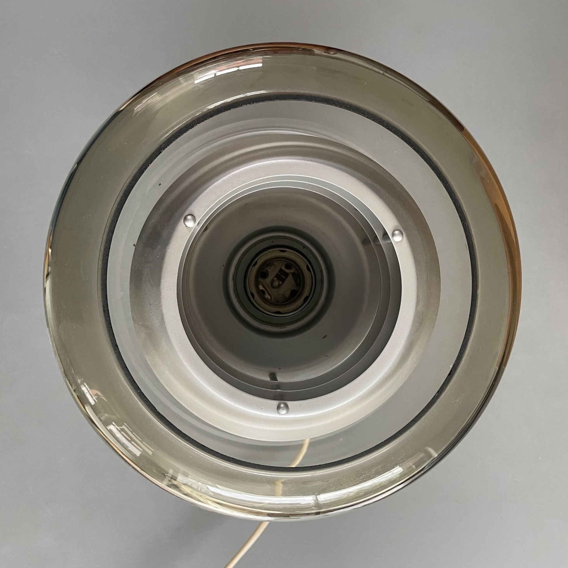 Vintage aluminium table lamp with smoke glass shade by Lakro, The Netherlands, 1960s - COLLECTORS RDAM