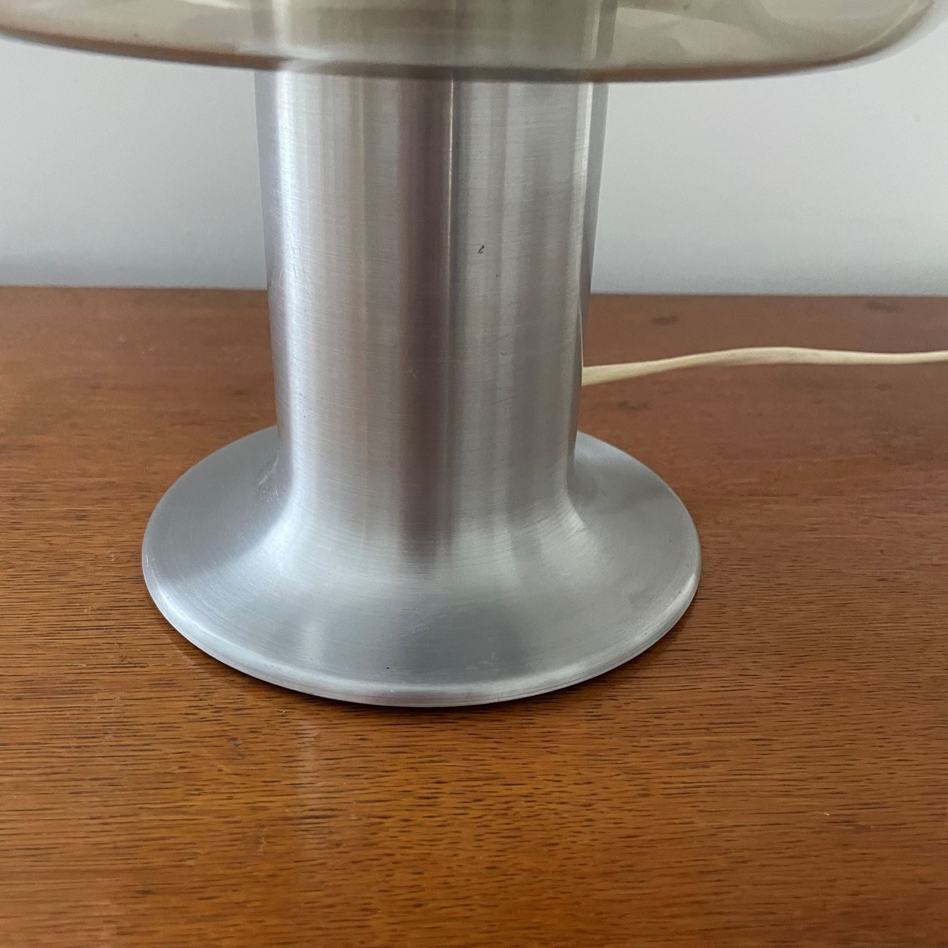 Vintage aluminium table lamp with smoke glass shade by Lakro, The Netherlands, 1960s - COLLECTORS RDAM