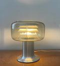 Vintage aluminium table lamp with smoke glass shade by Lakro, The Netherlands, 1960s - COLLECTORS RDAM